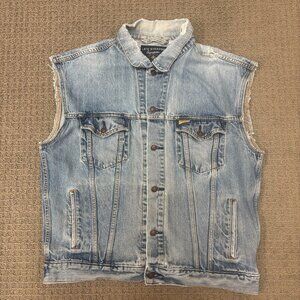 Levis Vest Medium Cotton Denim Collared Button Front Pockets Distressed Cut Off